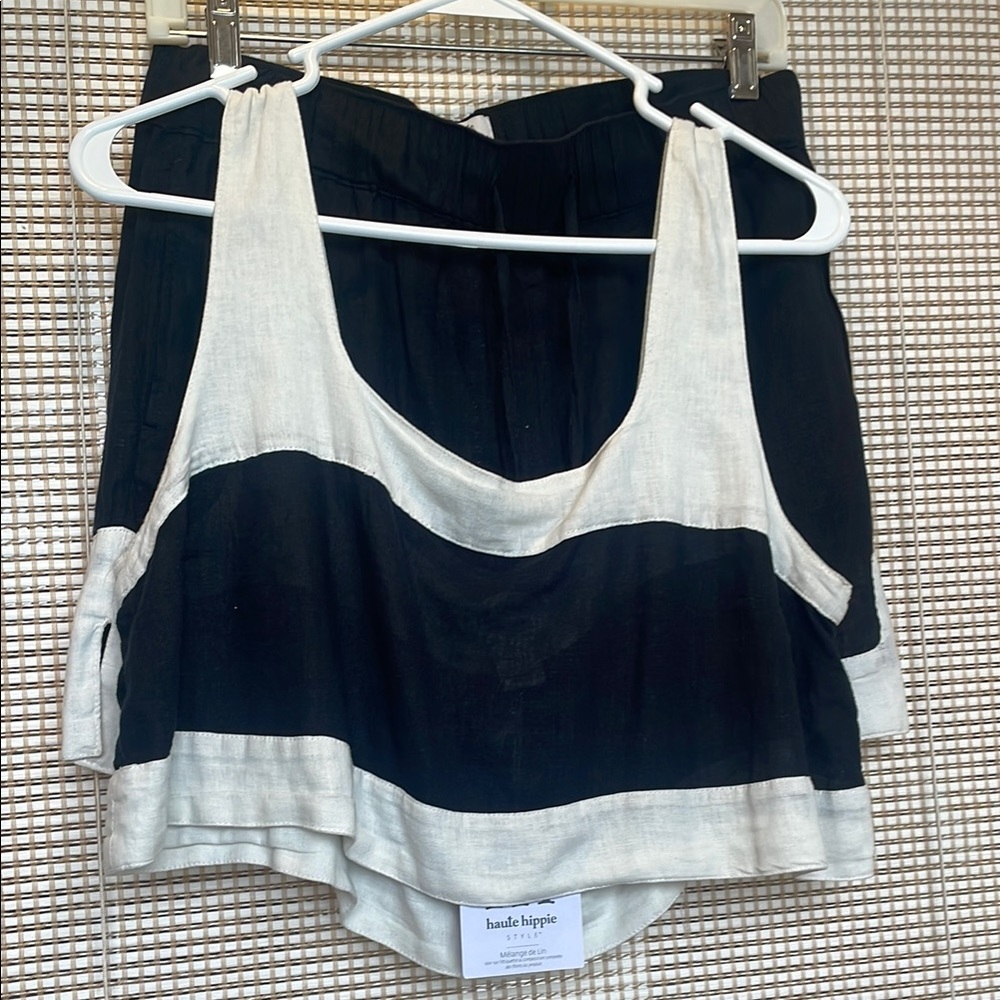 NWT Haute Hippie Blue and Black Asymmetrical Crop Tank Top